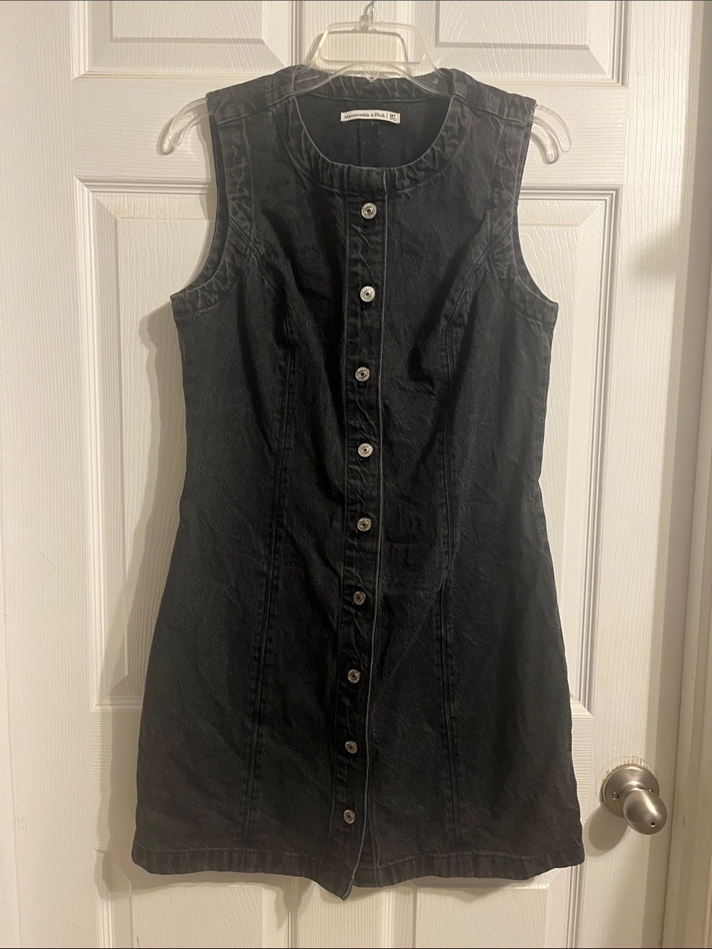 Abercrombie & Fitch Sleeveless Black Denim Button-Front Dress